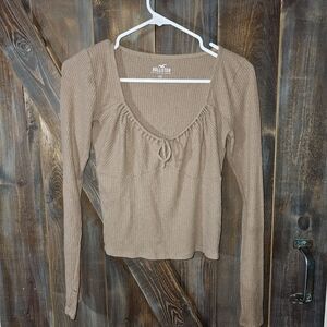 Hollister Women's Brown Ribbed Long Sleeve Top